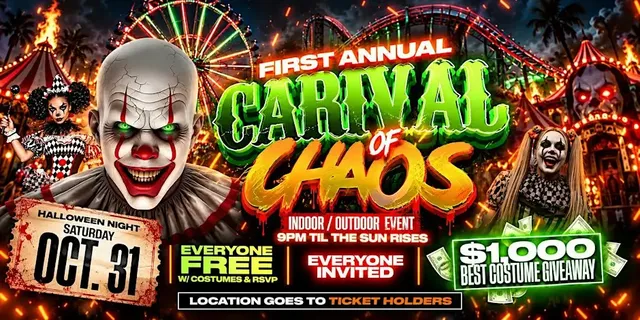 First Annual Carnival of Chaos flyer — warehouse and block party